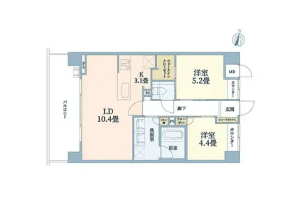 ウメキタテラス(2LDK/9階)の間取り写真