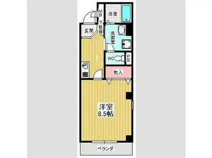 フェリーチェ(1K/1階)の間取り写真