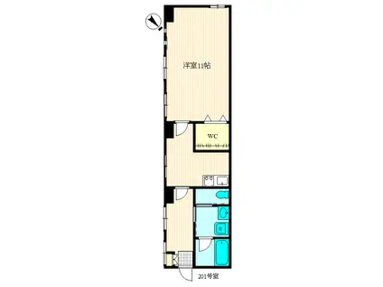 コスモガーデン自由が丘(1K/2階)の間取り写真