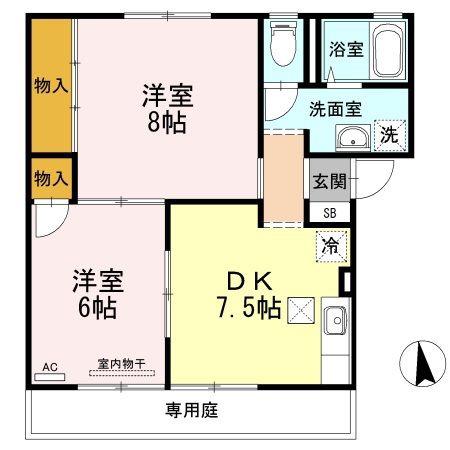 ビューラーT・K B棟(2DK/1階)の間取り写真