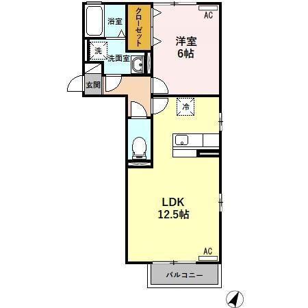 ボンヌシャンス A棟(1LDK/2階)の間取り写真