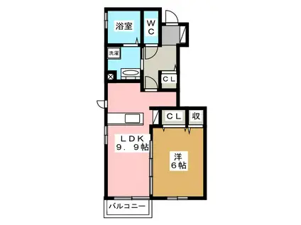 ルージュ伊勢宮A棟(1LDK/1階)の間取り写真