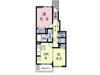 ビラ・ベスト・かつらぎII(2DK/1階)の間取り写真