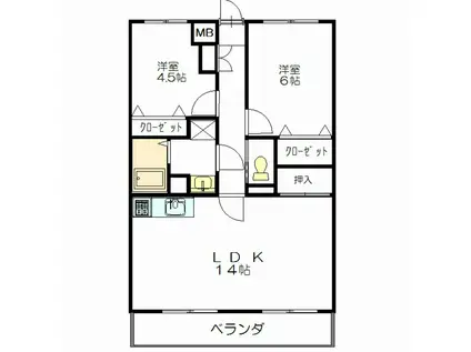 マイコート稲城(2DK/1階)の間取り写真
