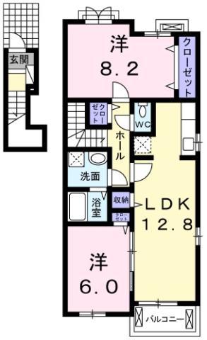 クラールプレディエD(2LDK/2階)の間取り写真