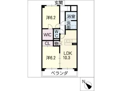 フランダース北山(2LDK/3階)の間取り写真