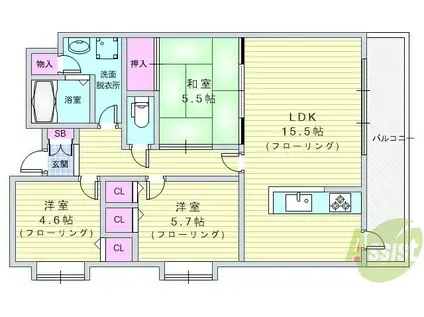 ウイング旭ヶ丘(3LDK/1階)の間取り写真