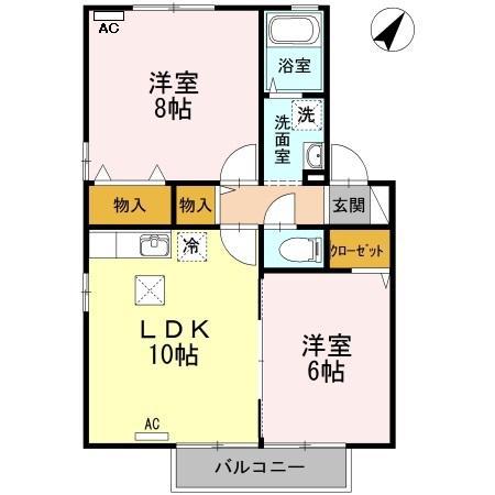 ウィルモア泉都町 C棟(2LDK/1階)の間取り写真