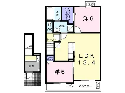 ペルル東浜II(2LDK/2階)の間取り写真