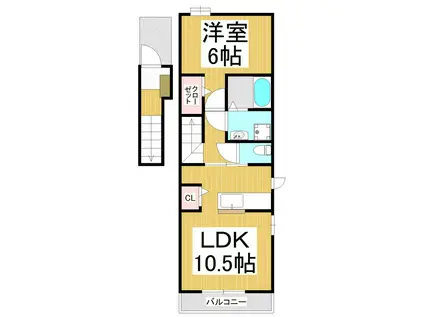 ガーデンハウス朝日山F(1LDK/2階)の間取り写真