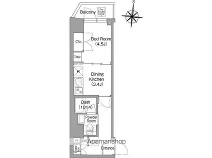 コンフォリア・リヴ木場イーストI(1K/3階)の間取り写真