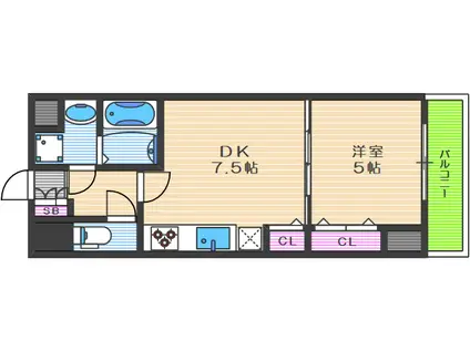 ONE ROOF FLAT FUKUSHIMA(1DK/4階)の間取り写真