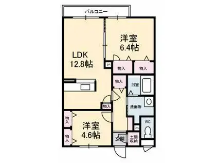 ベルアネスB(2LDK/1階)の間取り写真