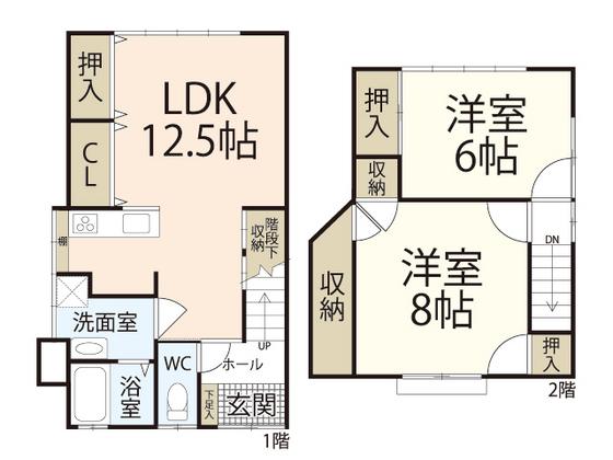 広島高速交通アストラムライン 西原駅(広島) 徒歩13分 2階建 築52年(2LDK/1階)の間取り写真