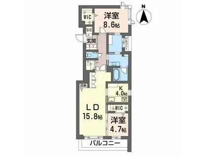 シャーメゾン国府宮駅前(2LDK/2階)の間取り写真