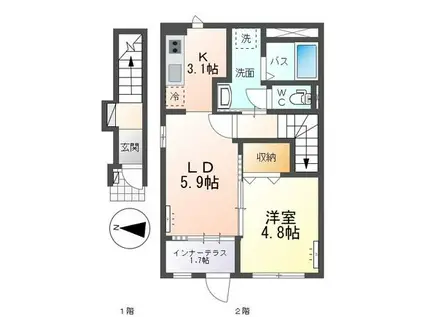 アン ルシオール(1LDK/2階)の間取り写真
