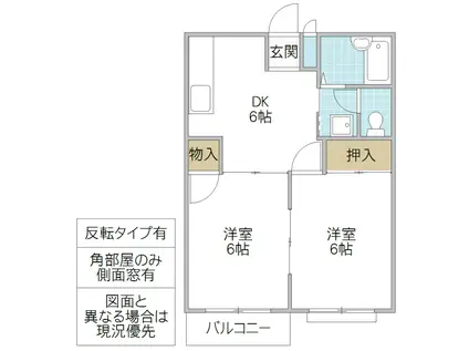 エルディム菱木(2DK/1階)の間取り写真