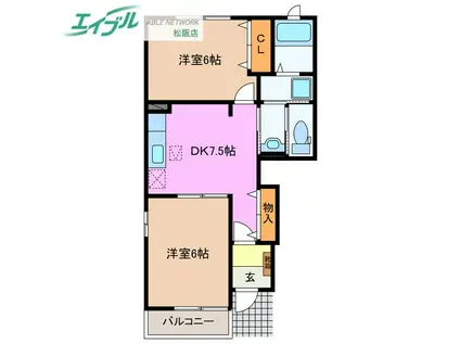 オプティII(2DK/1階)の間取り写真