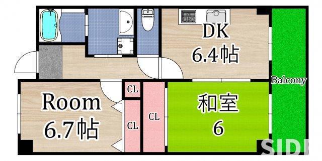 ベルダ高殿(2DK/1階)の間取り写真