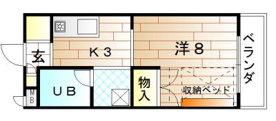 グリーンコーポ赤間(1K/1階)の間取り写真