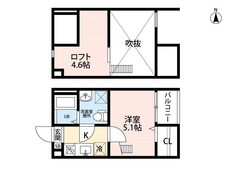 マロンディーグル(1K/2階)の間取り写真