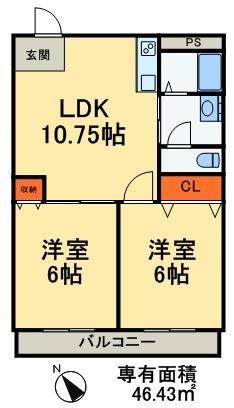 北松戸パークサイドマンション(2LDK/1階)の間取り写真