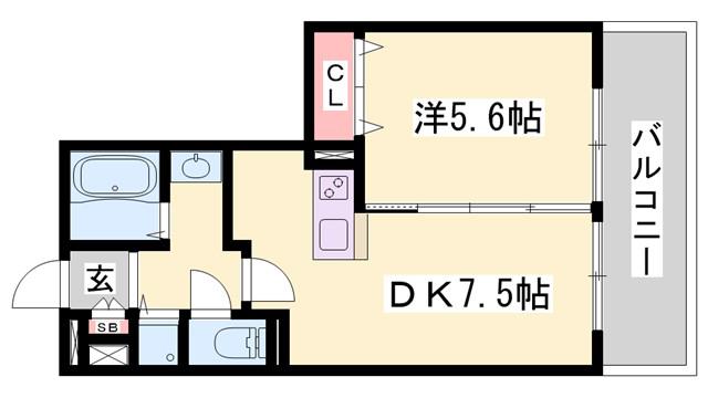パークハイム参番館B棟(1DK/2階)の間取り写真