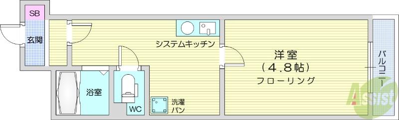 プラウディア宮城野(1K/5階)の間取り写真