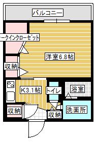 シャルール健軍本町(1K/3階)の間取り写真
