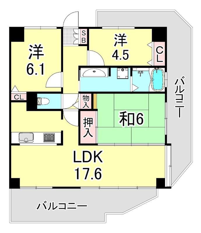エル・フラット夙川霞町(3LDK/1階)の間取り写真