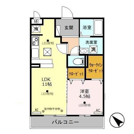 リビングタウン鍵山C(1LDK/1階)の間取り写真