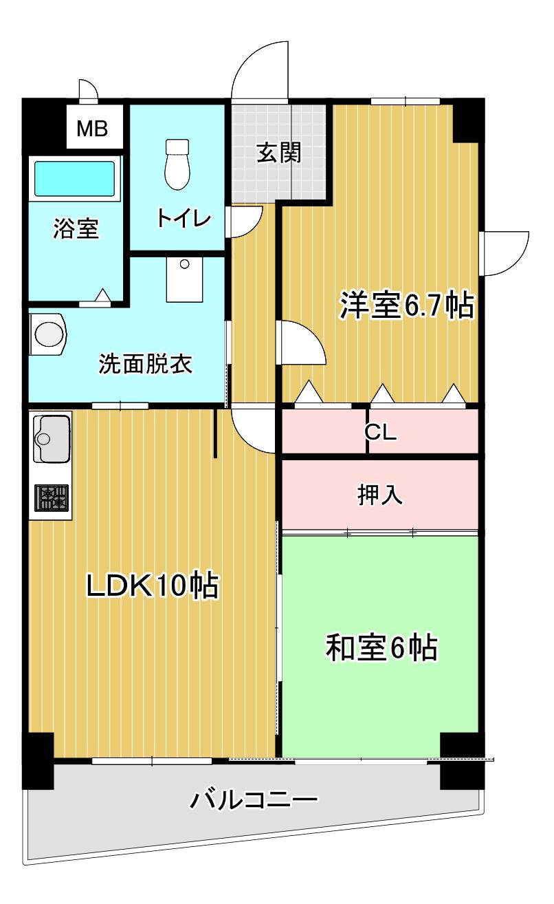 七道駅前マンション(2LDK/8階)の間取り写真