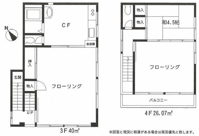 駒込ビル(3DK/4階)の間取り写真