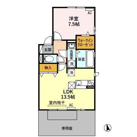 リビングタウン下奈良 C(1LDK/1階)の間取り写真