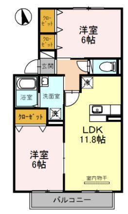 ラ・ピュールメゾン C棟(2LDK/2階)の間取り写真