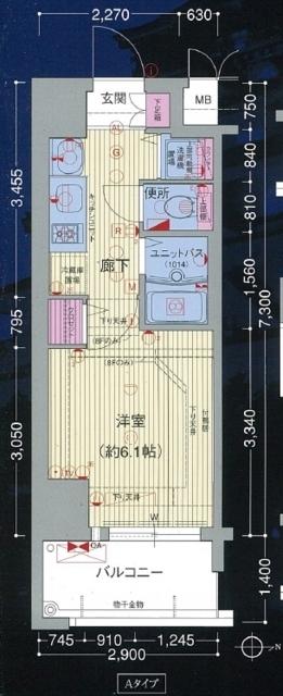 プレサンス大阪城公園パークプレイス(1K/2階)の間取り写真