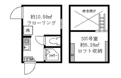 ティ・アーモフラワー(ワンルーム/2階)の間取り写真