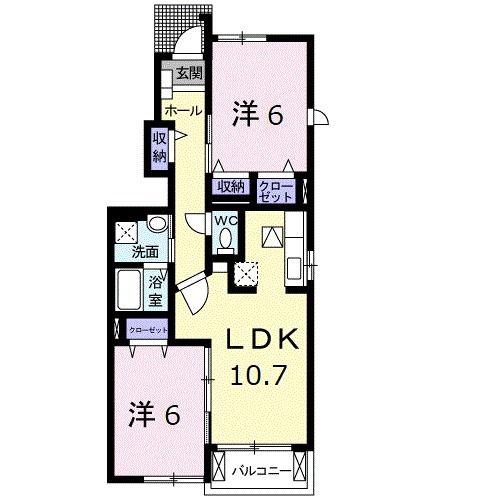サンク・ヒル ウエスト(2LDK/1階)の間取り写真