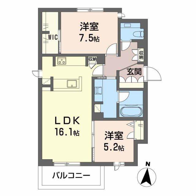エクラージュ山手町(2LDK/2階)の間取り写真