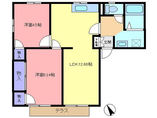 第5グリーンコーポB(2LDK/1階)の間取り写真