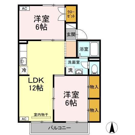 セジュール土居田B棟(2LDK/2階)の間取り写真