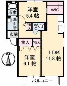 オレンジカーサ弐番館(2LDK/2階)の間取り写真