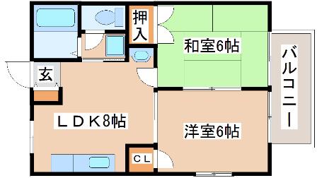 プラザ朝霧(2LDK/2階)の間取り写真