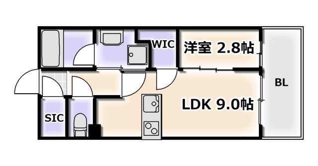 プラウド難波(1LDK/5階)の間取り写真