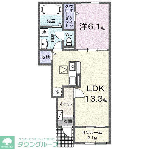 ベル ヴィラージュ B(1LDK/1階)の間取り写真