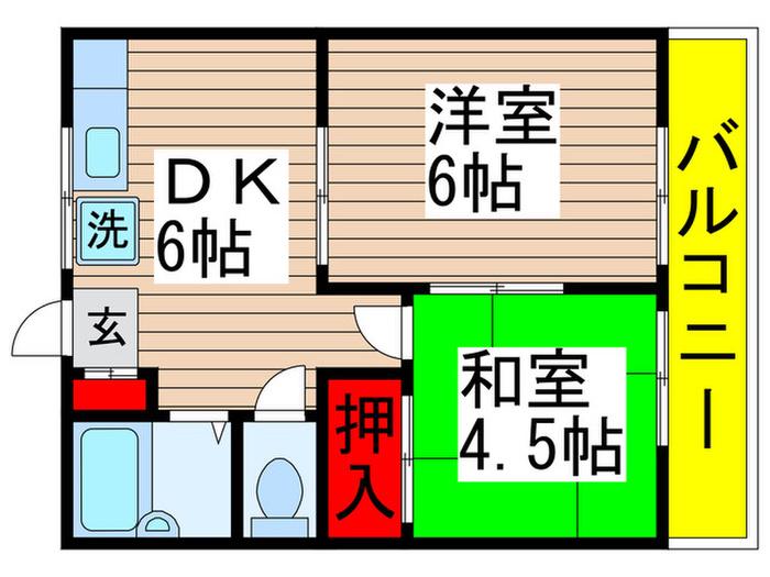 メロディハイツ(2DK/2階)の間取り写真