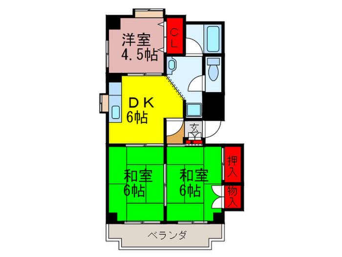 パークサイドヴィラ夕陽ケ丘(3DK/5階)の間取り写真