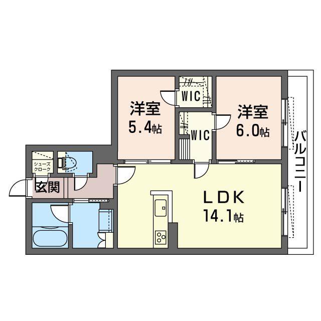 エクラージュ国立(2LDK/2階)の間取り写真