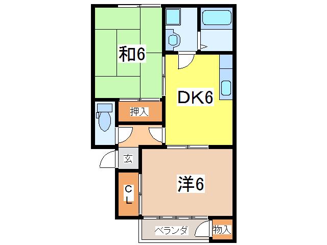 ハイツフレンドA棟(2DK/2階)の間取り写真