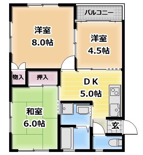エトワール太田A棟(3DK/1階)の間取り写真